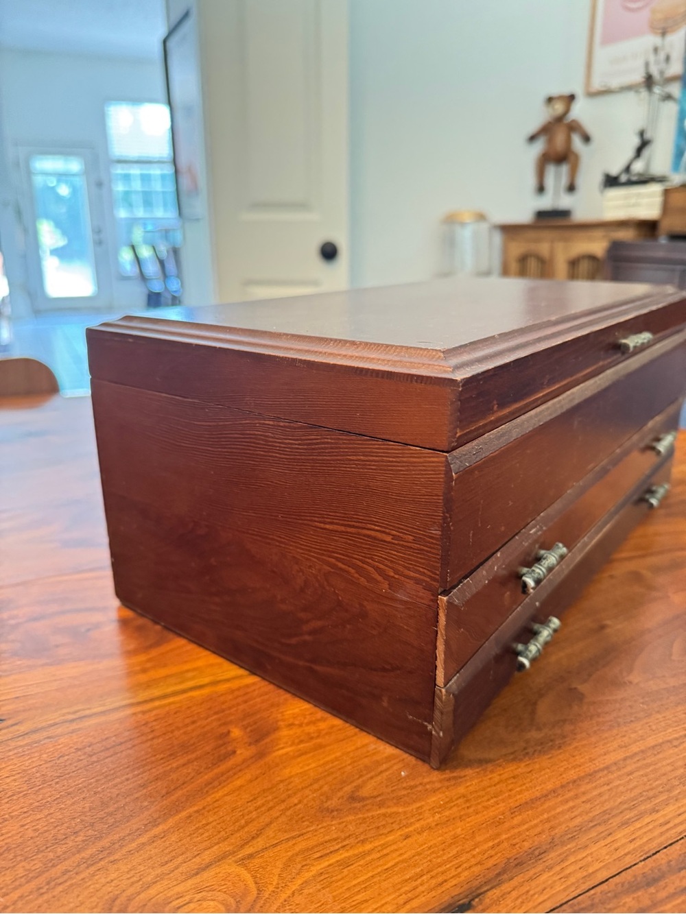 Vintage London Leather Wood Jewelry Box Chest With Interior Mirror 14" × 8" × 6" - Picture 4 of 16